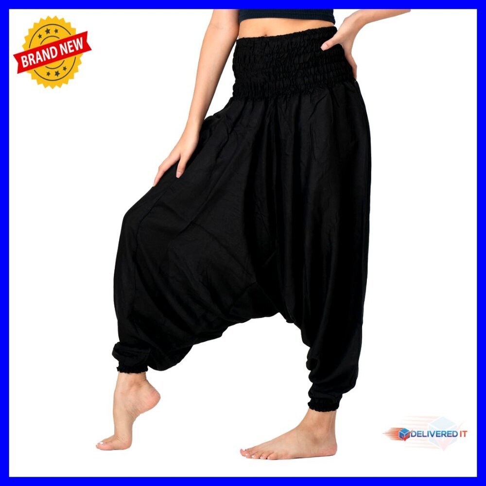 Harem Pants Jumpsuit Bohemian Yoga Pants Elastic Waistband One Size - Picture 1 of 7